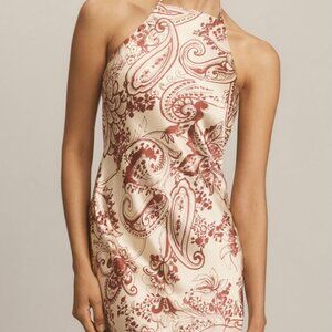 Anthropologie Halter Cream with Burgundy Print Maxi Dress Fall 2024